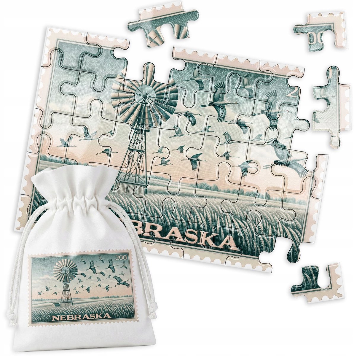 35-delige Puzzel: Vogels, Windmolen, Veld - 29x20 cm