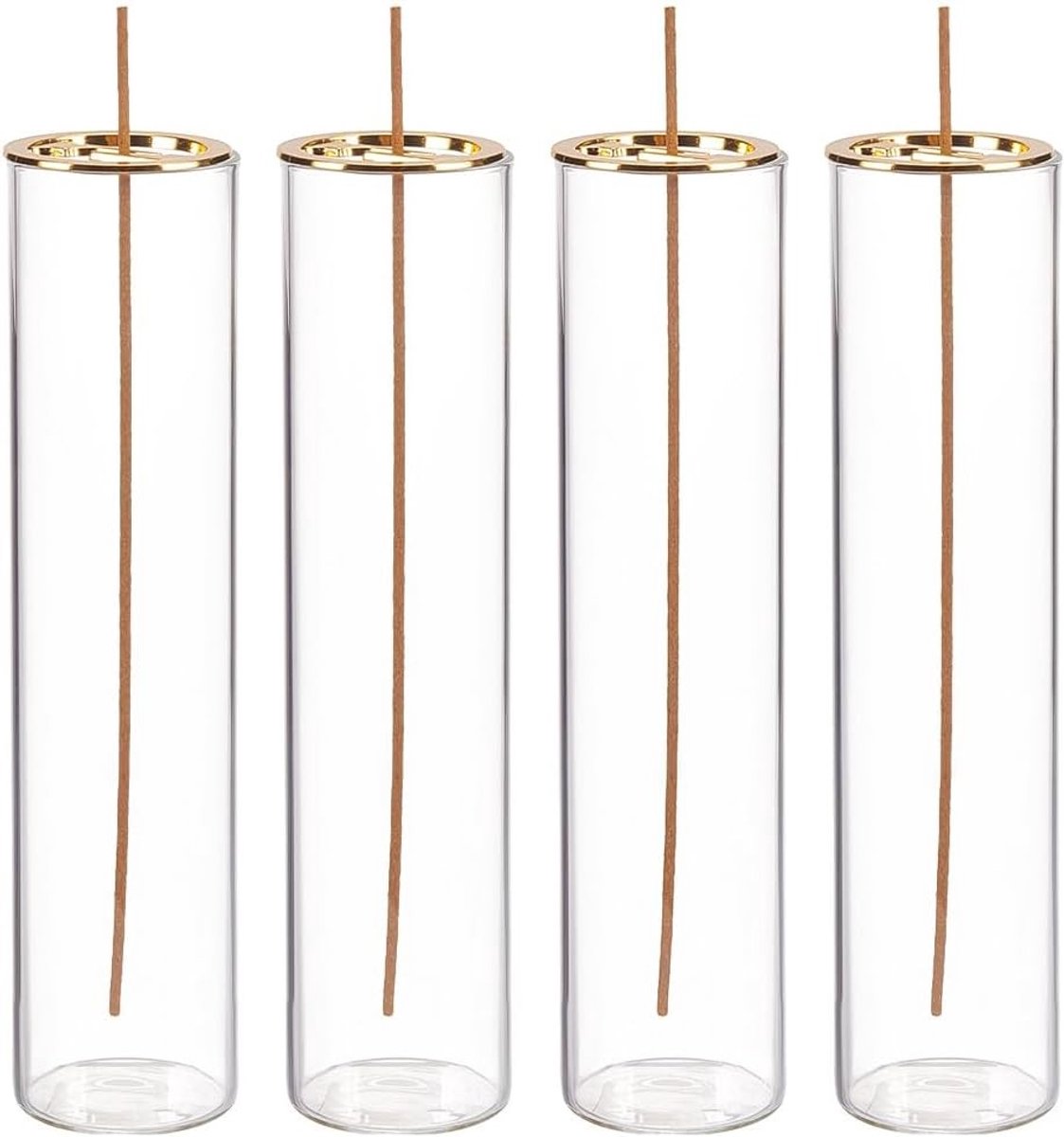 4-pack transparante glazen wierookbranders met asvanger voor meditatie, yoga en aromatherapie decoratie, 4,7 x 20 cm