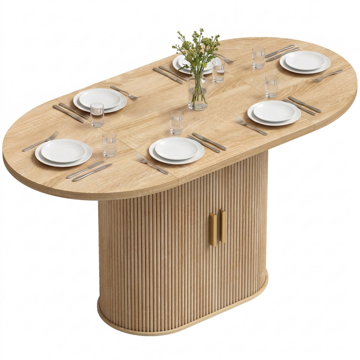 Gudalio Tafel - Eettafel - Keukentafel - Eetkamertafel - Ovaal - 140x70x75 cm - Minimalistisch - Opbergruimte - Hout - Bruin