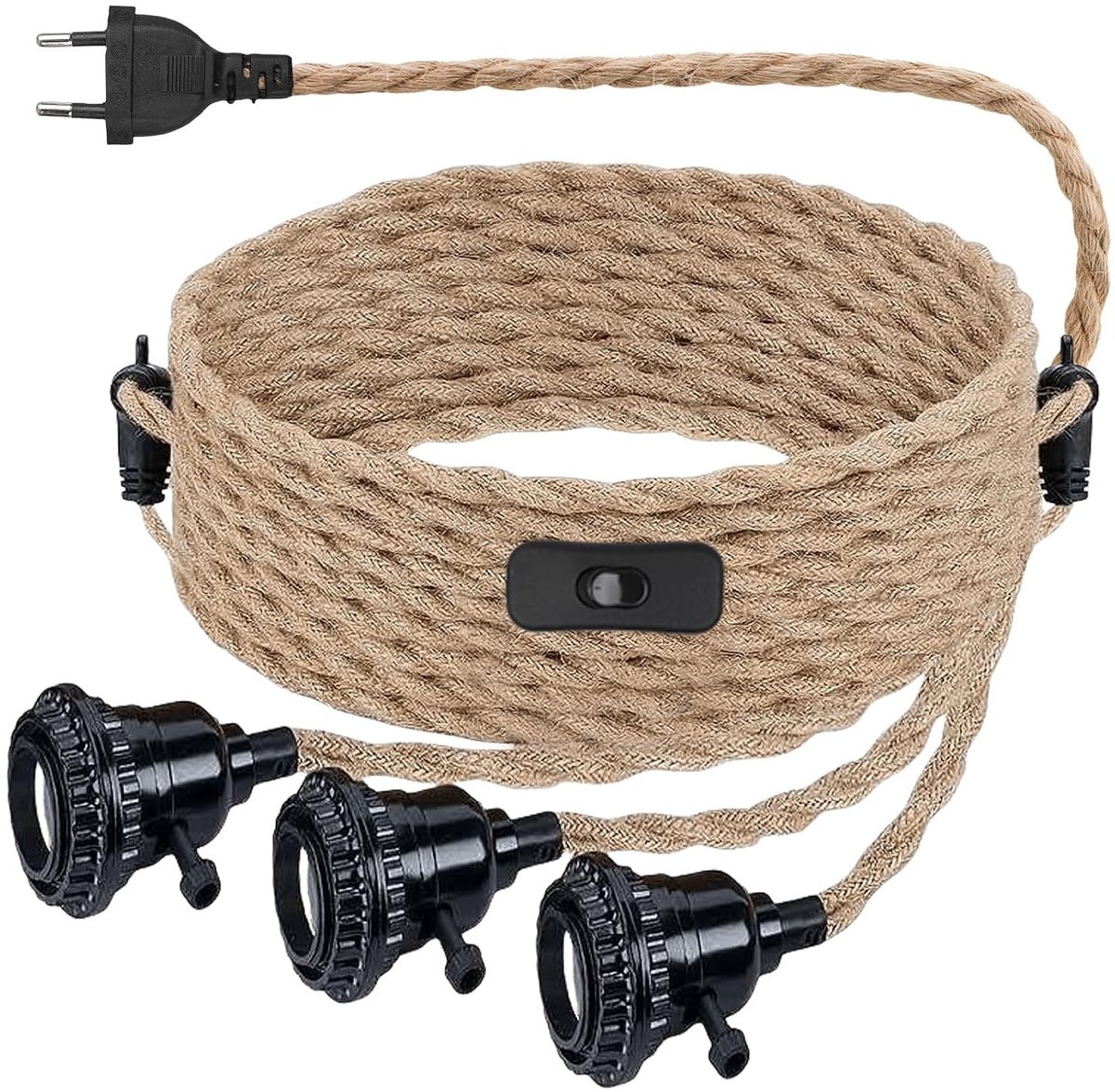 Henneptouw Hanglampset - Vintage - 6,8 m - E27 Lampkabel met Schakelaar - Voor Doe-Het-Zelf Verlichting