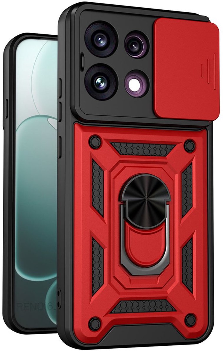 MobyDefend Hoesje - Geschikt voor Oppo Reno16 F/FS - Pantsercase Met Draaibare Ring - Rood
