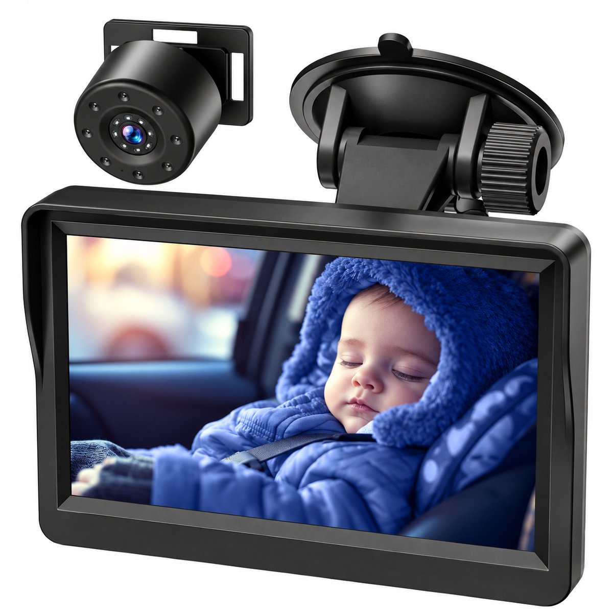 Babycamera Auto – 4,3 Inch IPS-Monitor – 1080p Nachtzicht – 178° Kijkhoek – 360° Draaibaar