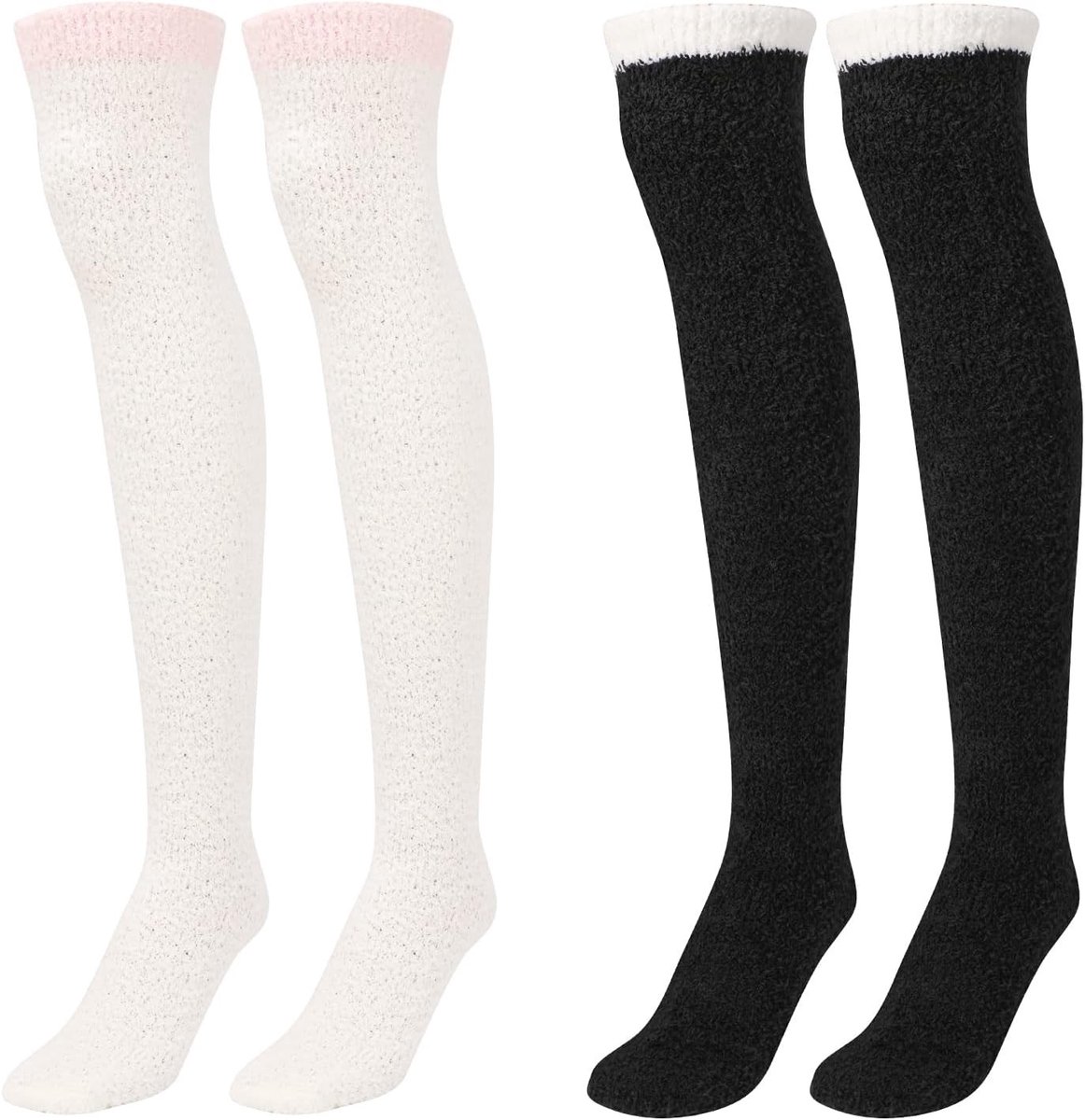 2 Paar Dikke Overknee Kousen van Koraal Fleece, Warme Fluffy Thermo Legwarmers voor Dames en Meisjes