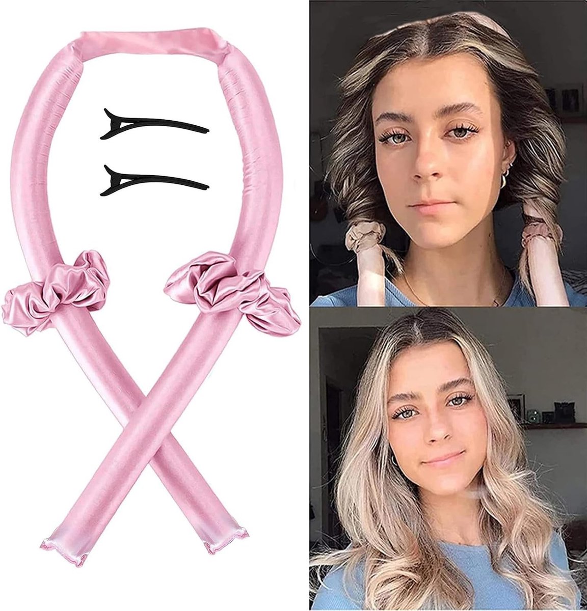 Kruidige krulband voor hittevrije krullen, ideaal voor lang en medium haar, perfect voor een wavy look, inclusief scrunchie en haarspeld, ideaal cadeau voor meisjes