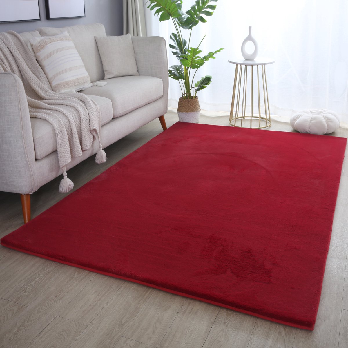Moonay POUFFY Fluffy Vloerkleed Rond Rood Ø 120 cm - Hoogpolig 30 mm Shaggy Tapijt - Zacht Polyester