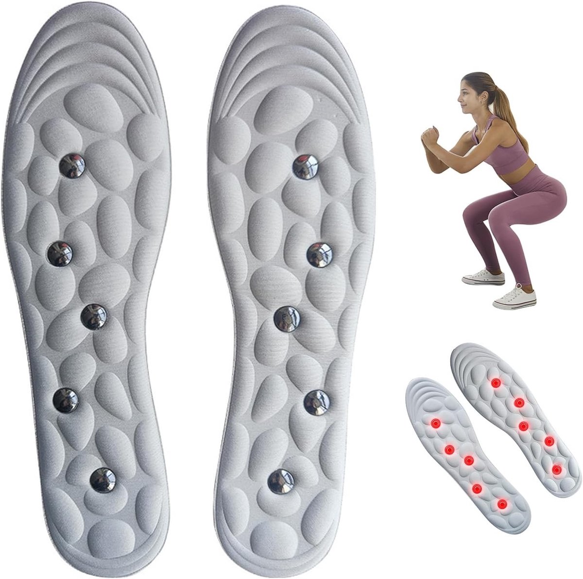 Verlies Gewicht met Magnetische Acupressure Inlegzolen voor Pijnlijke Voeten, Comfortabel en Ademend, Maat 35-45