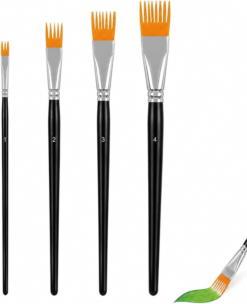 4-delige kunstenaarskwastenset met berkenhouten handvat voor acryl, aquarel en olieverf schilderen, ideaal voor professionele en hobby kunstenaars
