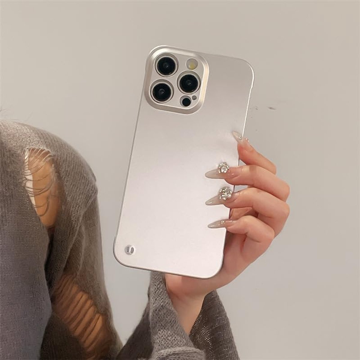 Luxueuze frameloze hoes voor iPhone 15, ultradunne harde beschermhoes met bare-metal-look, matte metallic afwerking en - ShopVlot