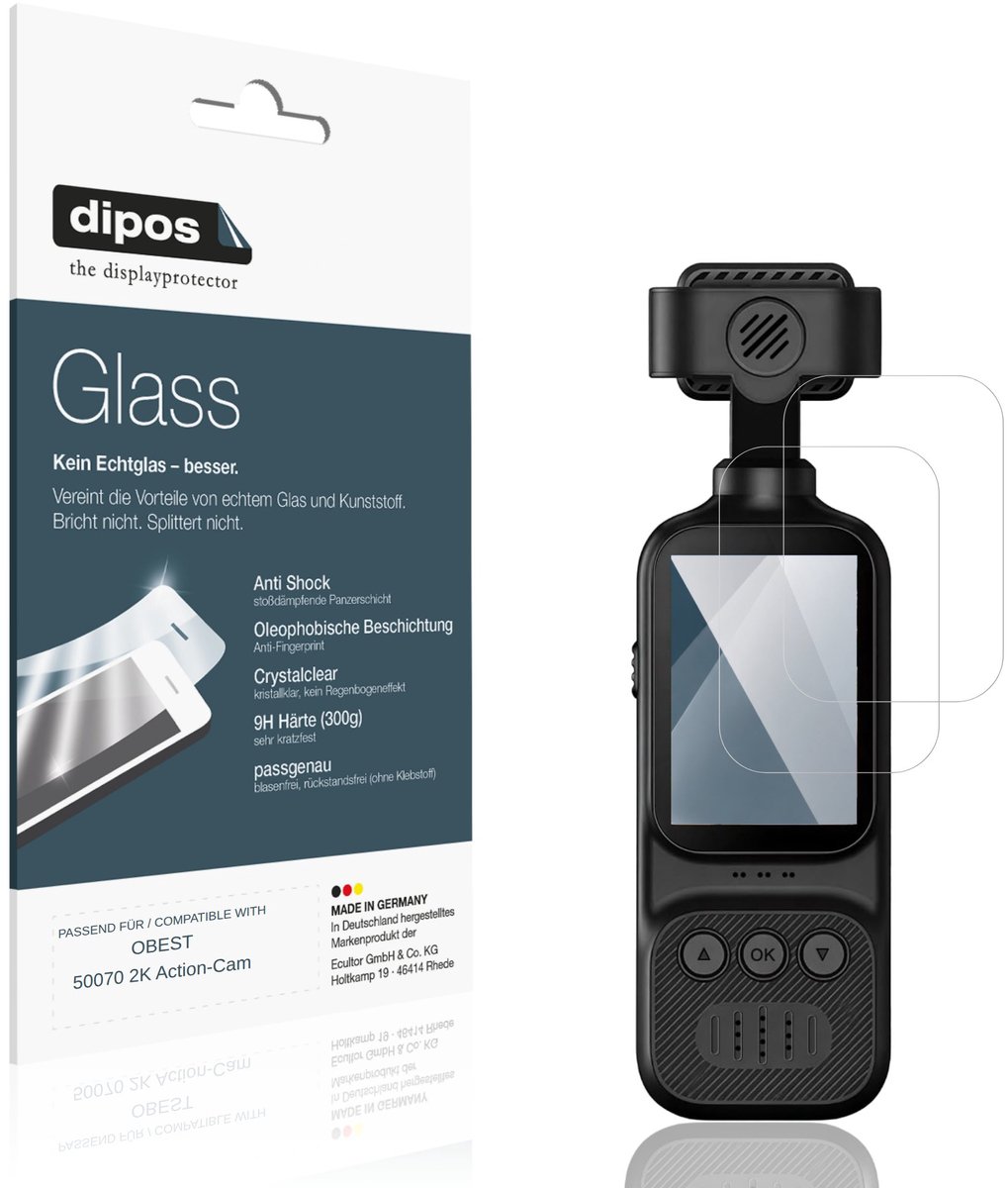 dipos – 2x Pantserfolie geschikt voor OBEST 50070 2K Action-Cam | 9H Screenprotector