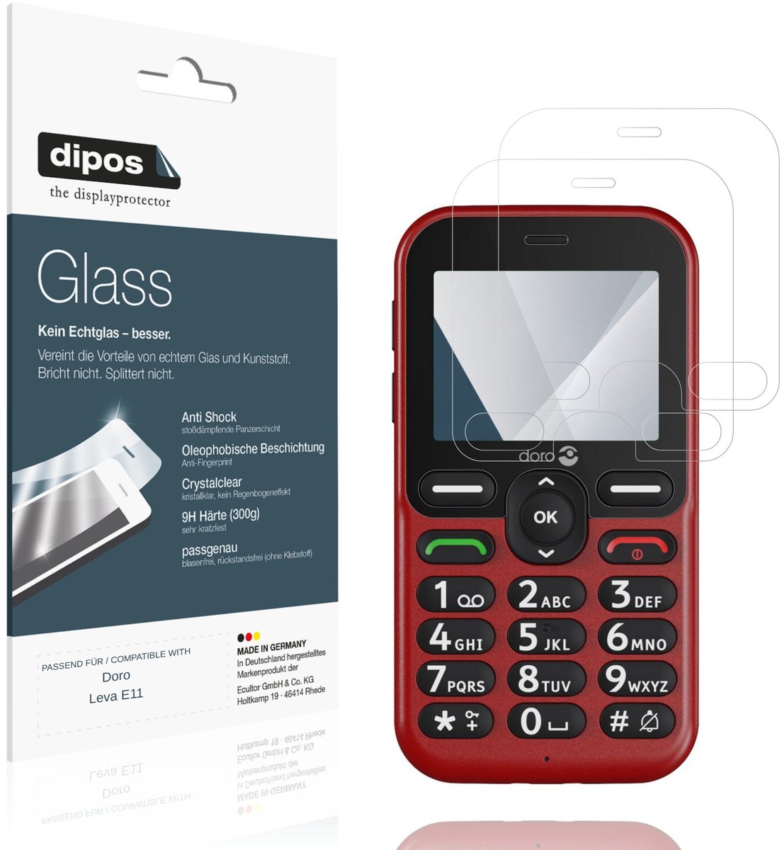 dipos – 2x Pantserfolie geschikt voor Doro Leva E11 | 9H Screenprotector