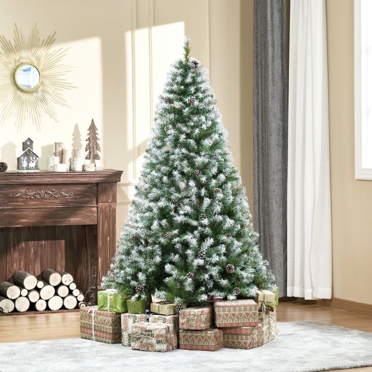 Feestdecoratievoorwerp Met Sneeuwtoppen – 180 Cm – 800 Takken En 61 Kegels – Kunststof – Groen – Voor Een Sfeervolle Winterdecoratie