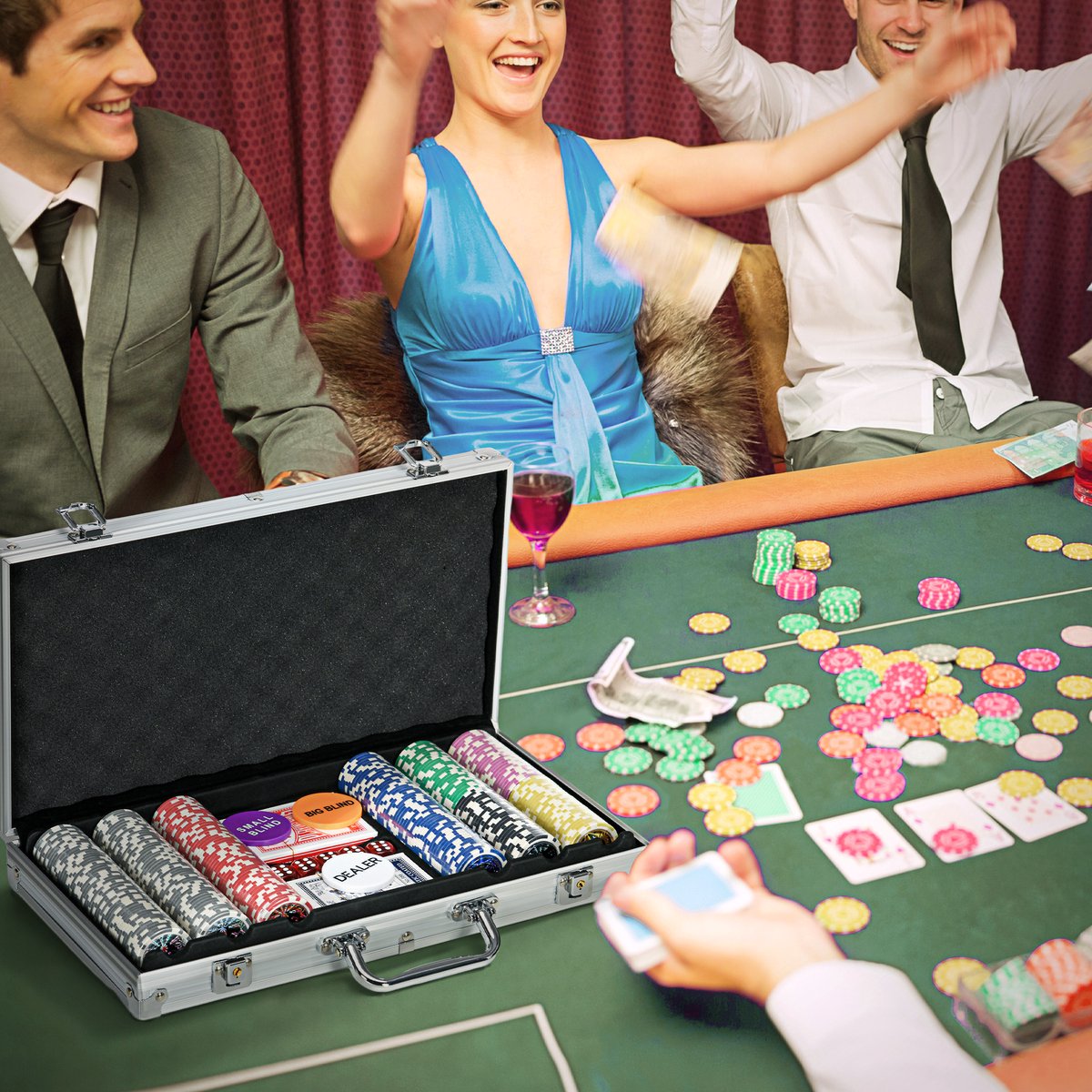 MODFU - Pokerset - Aluminium Koffer - 300 Chips - 2 Kaartspellen - 5 Dobbelstenen