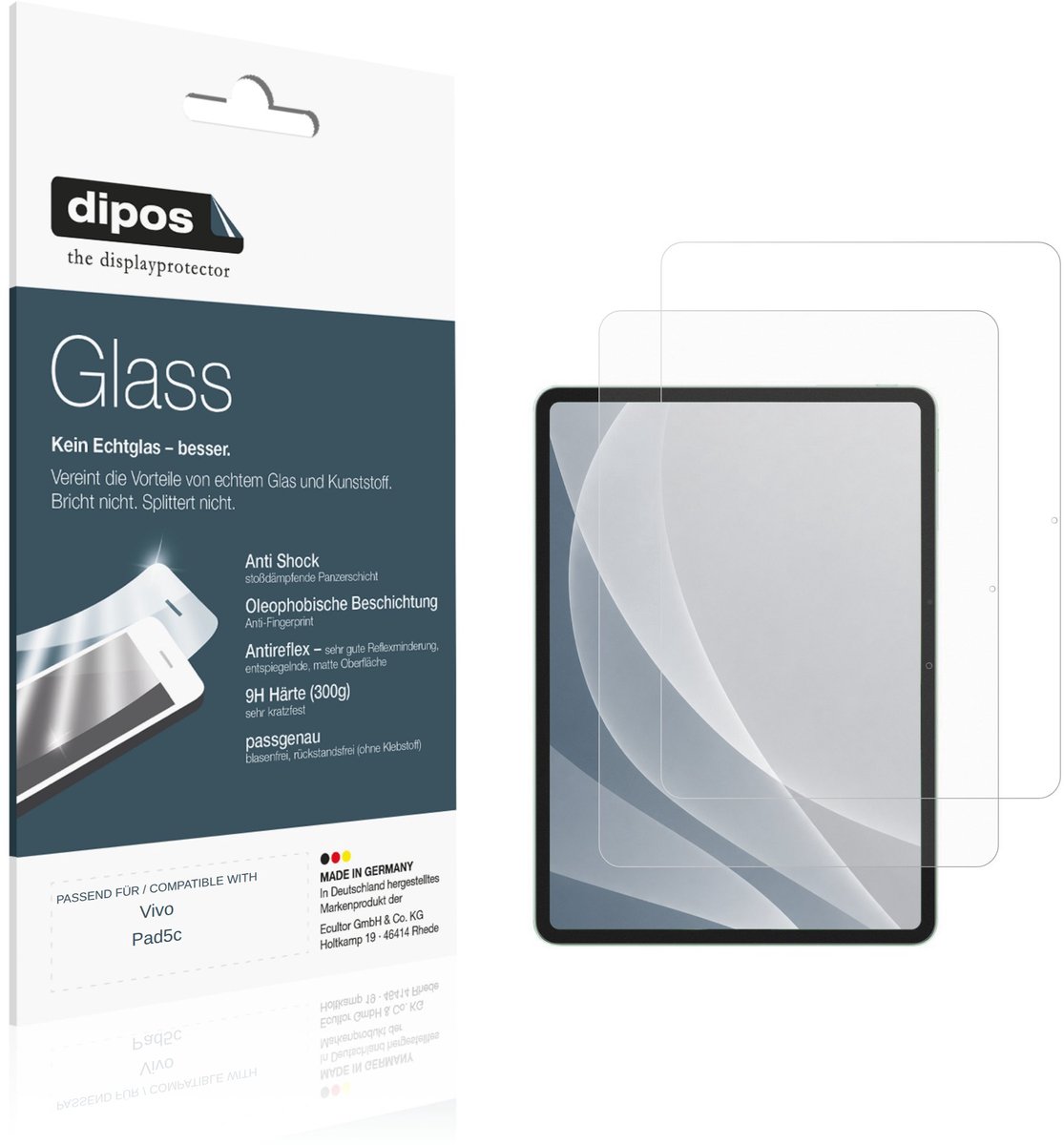 dipos – 2x Matte Pantserfolie geschikt voor Vivo Pad5c | 9H Screenprotector