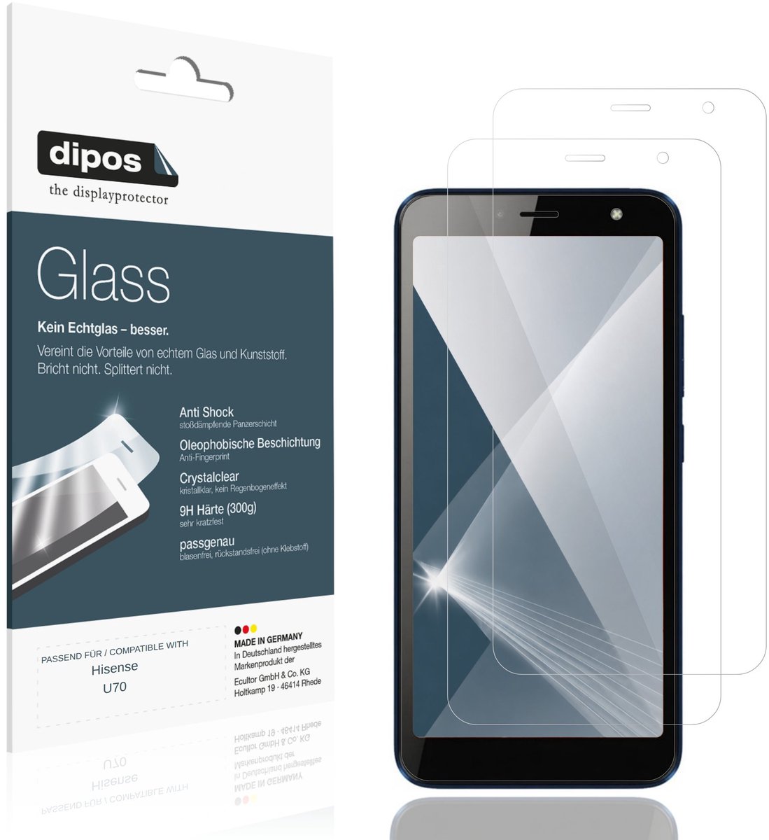 dipos – 2x Pantserfolie geschikt voor Hisense U70 | 9H Screenprotector