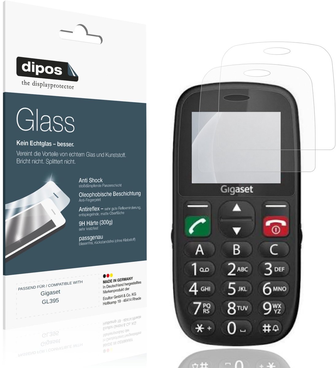 dipos – 2x Matte Pantserfolie geschikt voor Gigaset GL395 | 9H Screenprotector