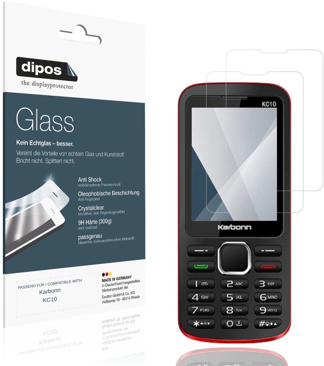 dipos – 2x Pantserfolie geschikt voor Karbonn KC10 | 9H Screenprotector