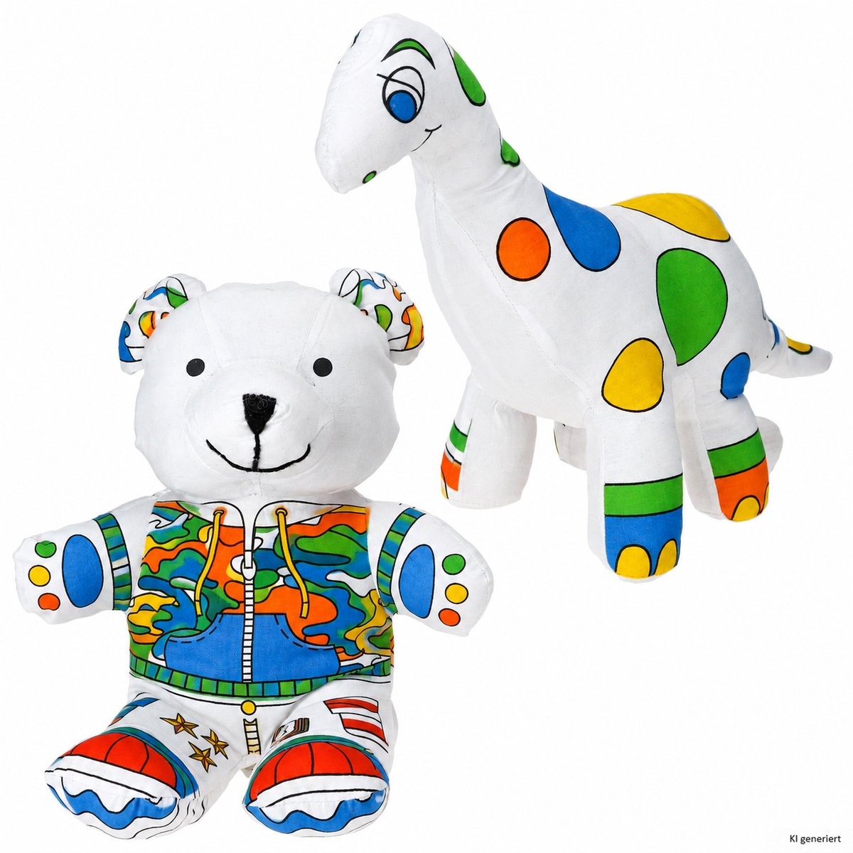 Set van 2 knuffels: DINO & TEDDYBEER om te beschilderen – 1x 18031 & 1x 18034