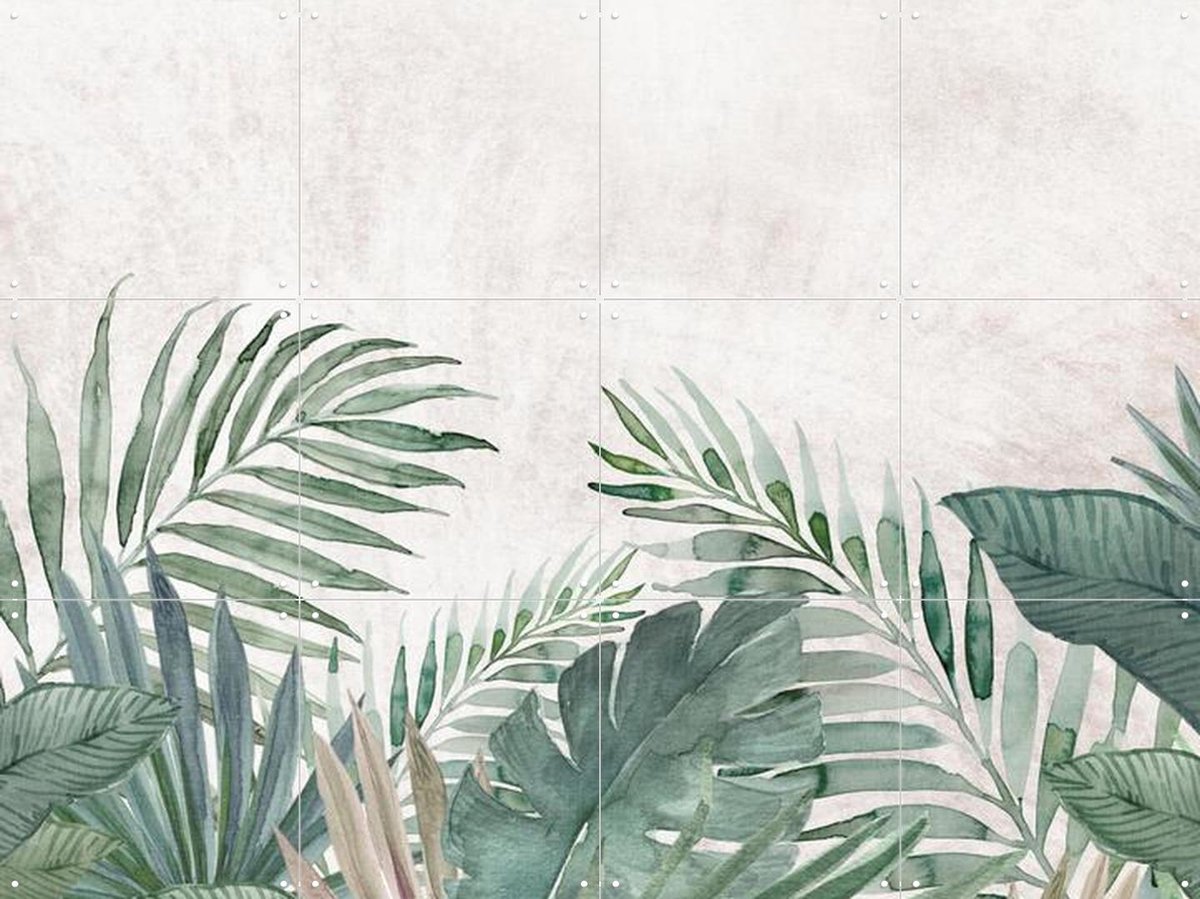 IXXI Tropical jungle watercolour palm leaves, Bloomery Decor - 80 x 60 cm - Gratis ophangtool - Grote wanddecoratie en posters
