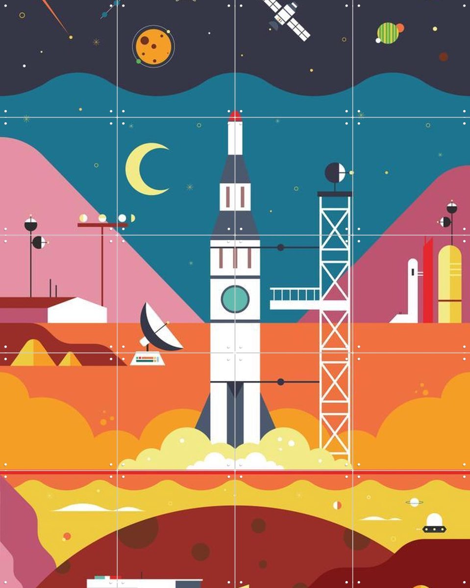 IXXI Rocket, Studio Kars + Boom - 80 x 100 cm - Gratis ophangtool - Grote wanddecoratie en posters - Grafisch Ontwerp, Speels, Geometrische Kunst