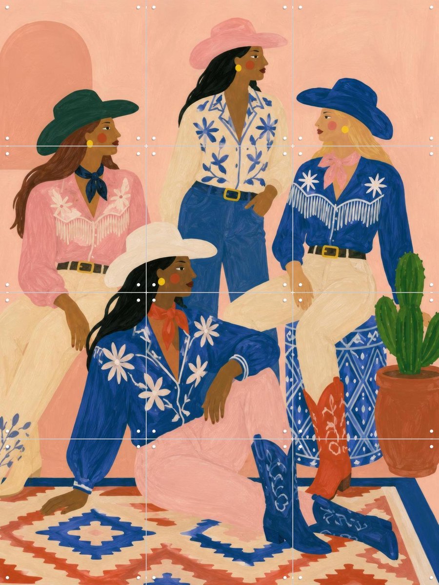 IXXI Cowgirl Collective, Atelier Pommeline - 60 x 80 cm - Gratis ophangtool - Grote wanddecoratie en posters - Modern, Kleurrijk, Illustraties
