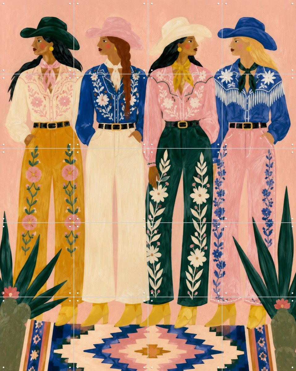 IXXI Wildflower Girls, Atelier Pommeline - 80 x 100 cm - Gratis ophangtool - Grote wanddecoratie en posters - Illustraties, Kleurrijk, Modern