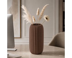 Tbeloo Decoratieve Vaas – Moderne Geribbelde Bloemenvaas – 3D Geprint – Chocoladebruin – 15 x 7,5 cm
