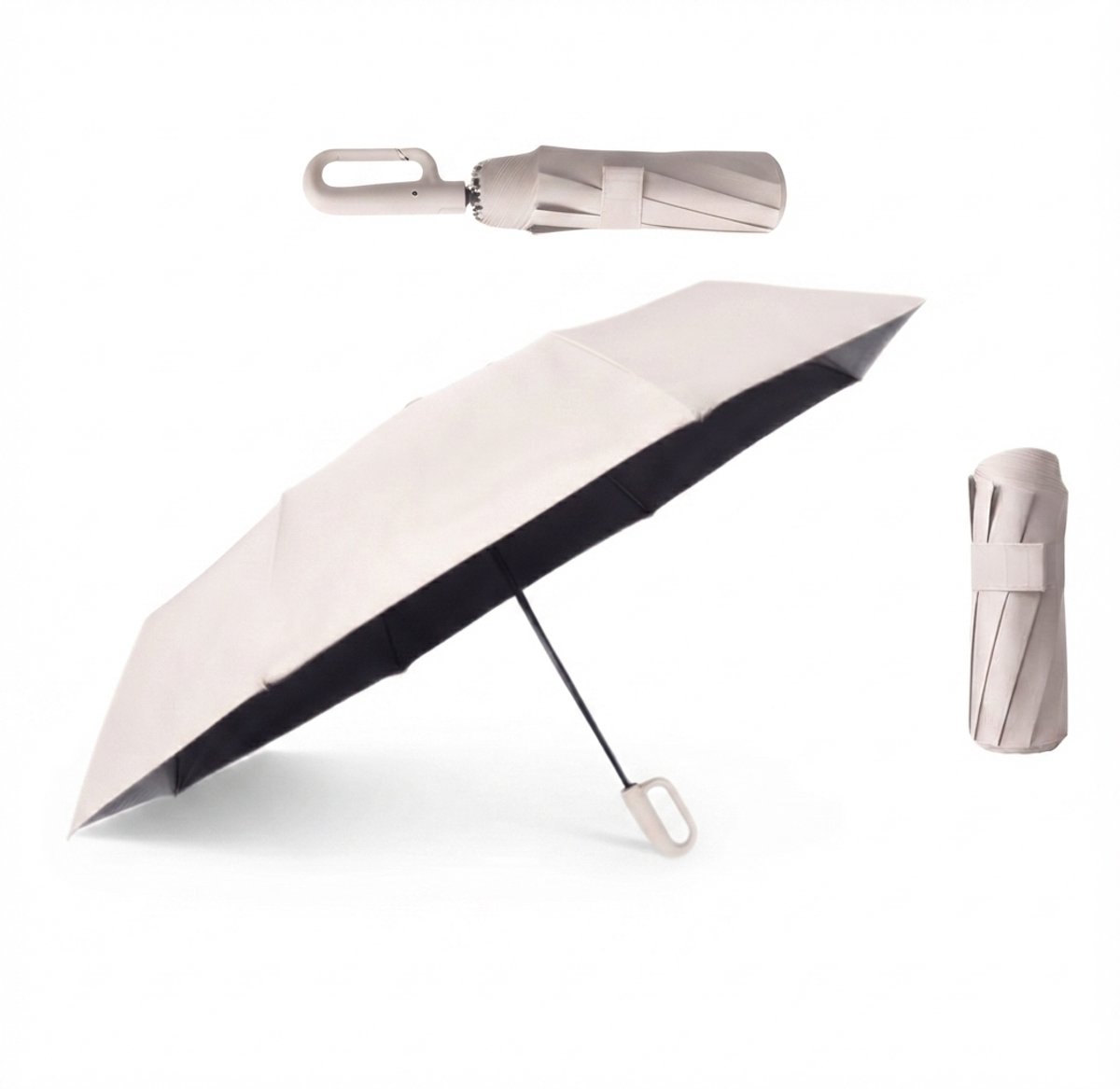 Livatto Automatische Opvouwbare Paraplu met Karabijnhaak, Lichtgewicht, Compact, UPF 50+, Zon en Regen