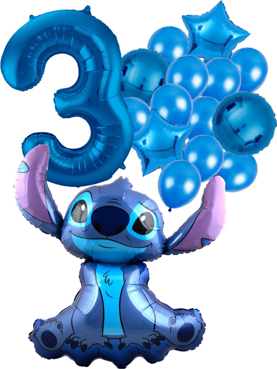 Stitch Ballon Set - 97x90cm - Folie Ballon + Ster Ballonnen - 3 jaar | Disney