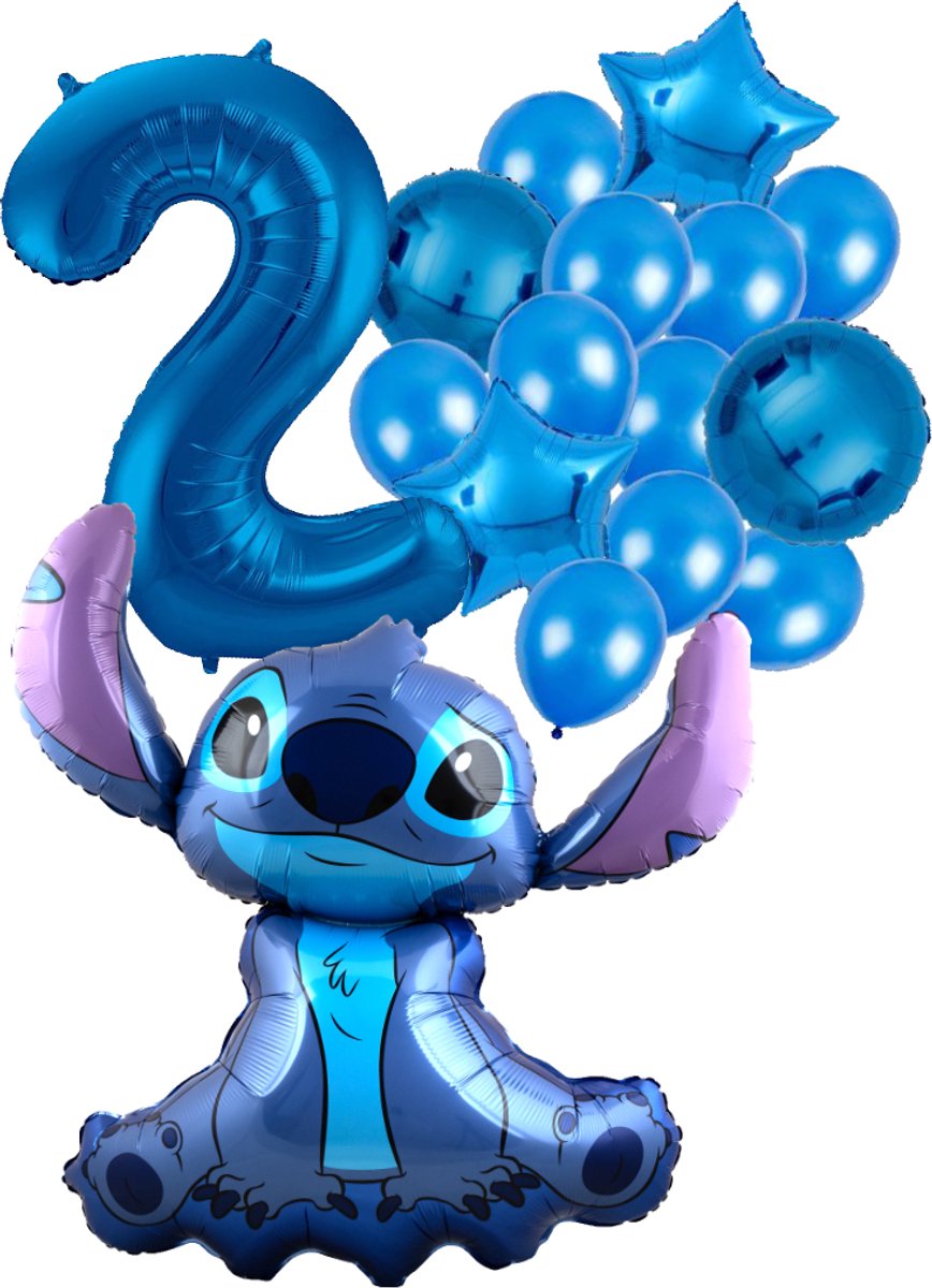 Stitch Ballon Set - 97x90cm - Folie Ballon + Ster Ballonnen - 2 jaar | Disney