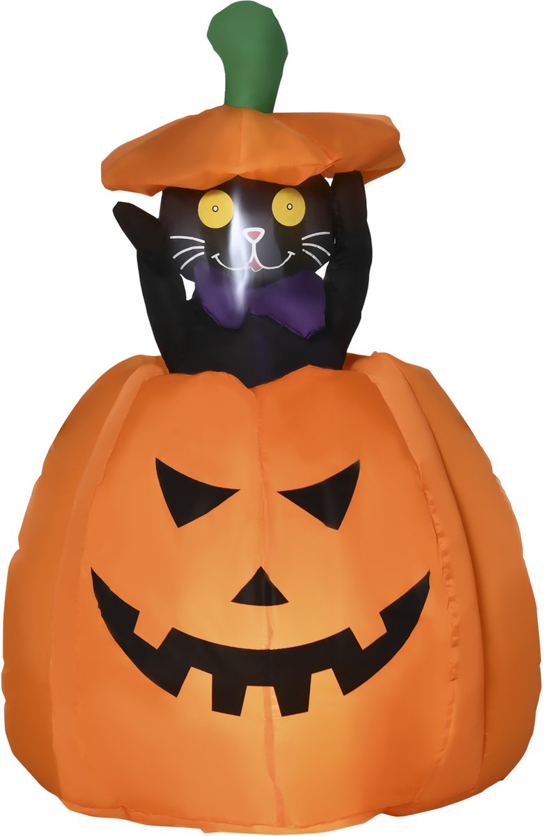 Zelfopblazende Halloween decoratie Halloweenpompoen - Zelfopblazend - Inclusief LED-verlichting - Weerbestendig voor buiten - Afmeting 76 x 64 x 115 cm - Oranje