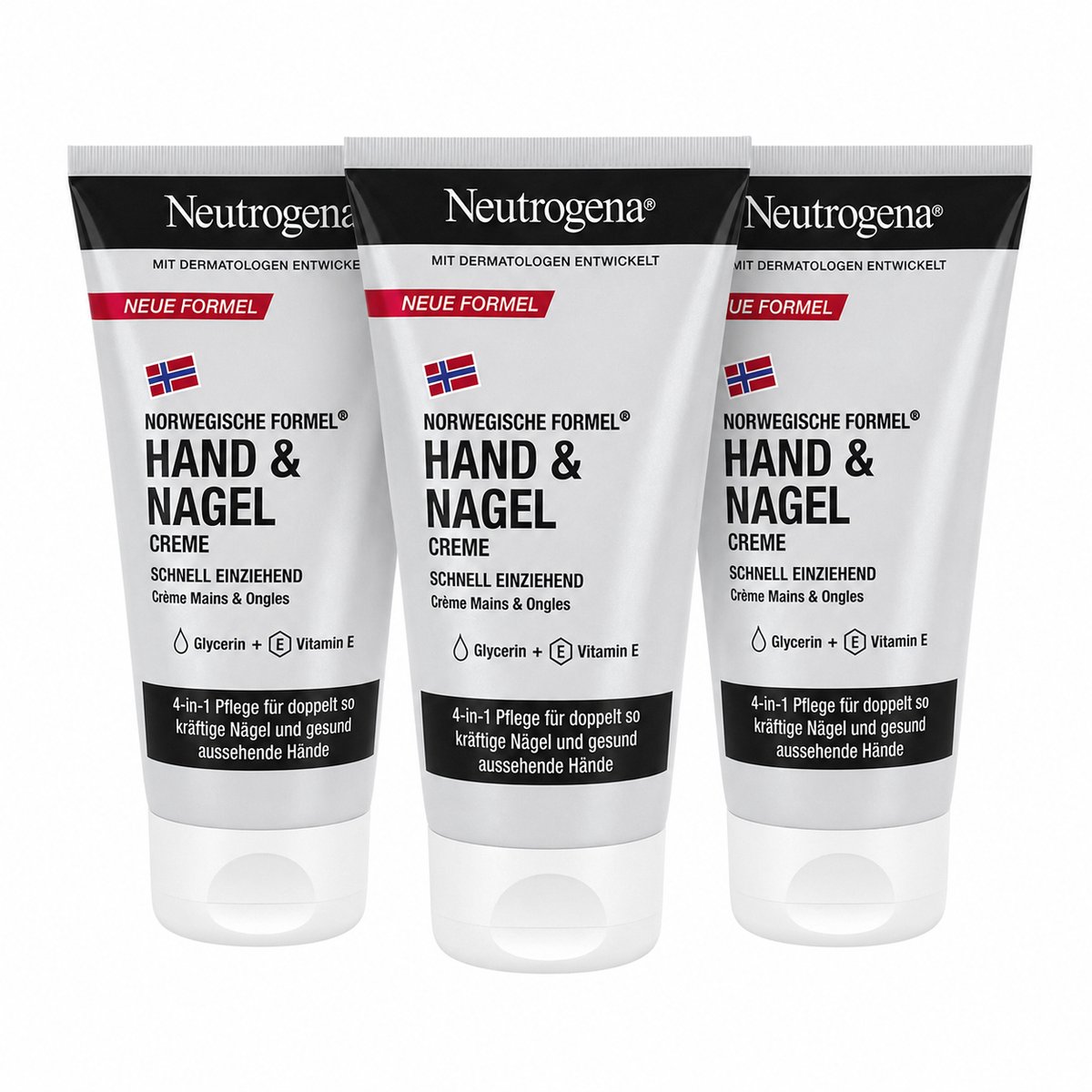 Neutrogena Hand & Nagel Crème 3 Stuks – 3 × 75 ml – Snel Intrekkend – Noorse Formule