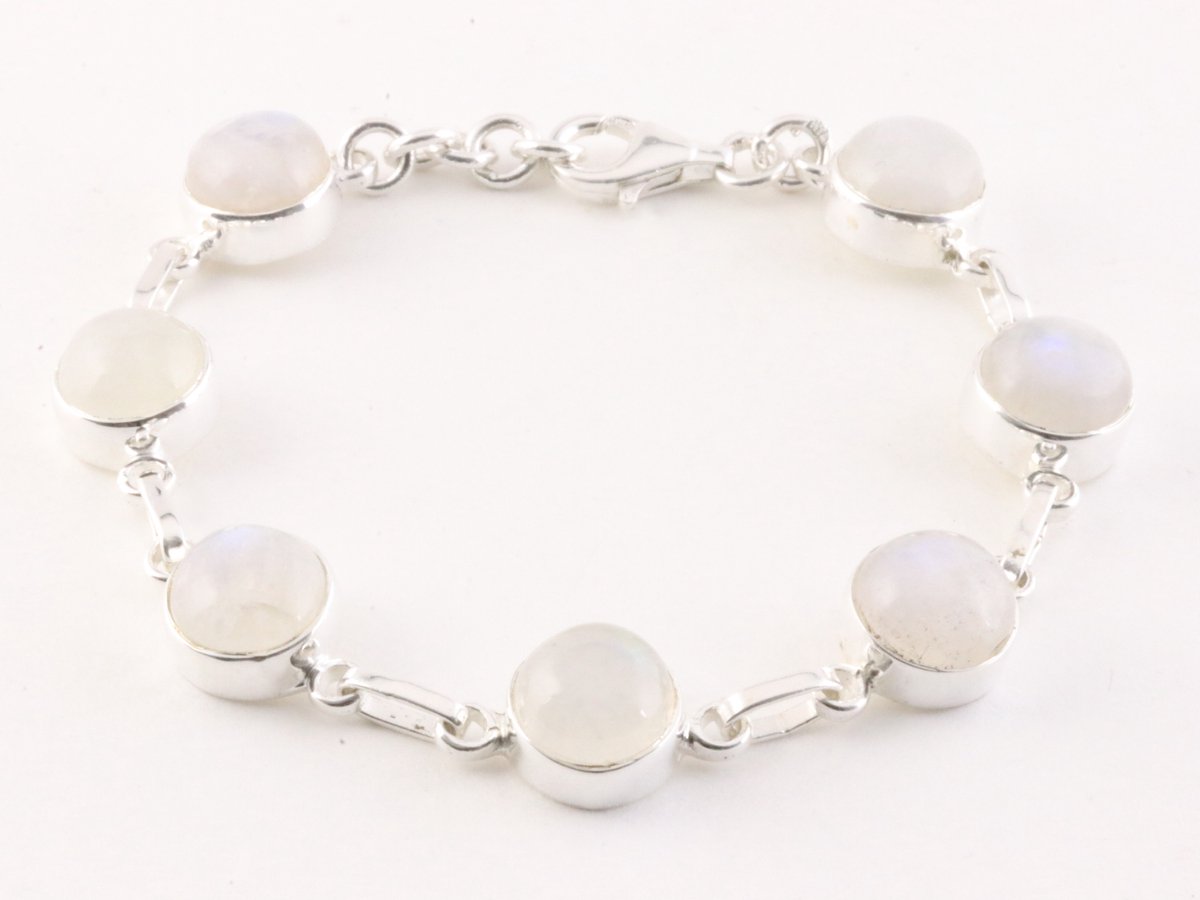 Zilveren schakelarmband met regenboog maansteen