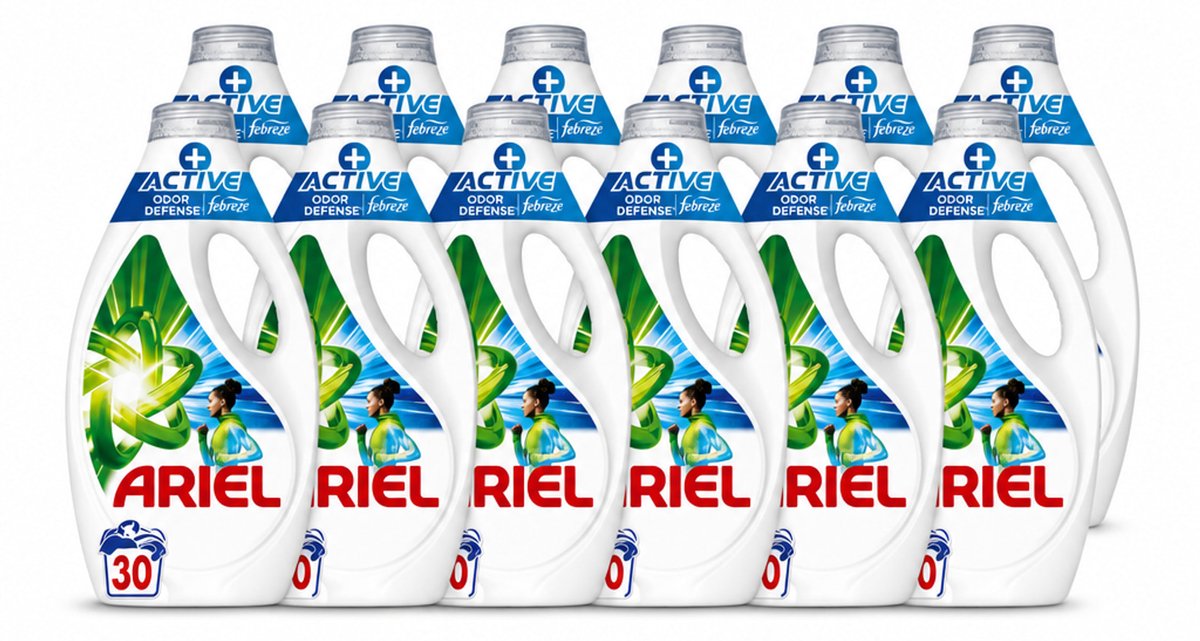 12 x Ariel - Vloeibaar Wasmiddel - +Actieve Odor Defense - 30 Wasbeurten - 1,35 liter - Voordeelverpakking - 12 stuks