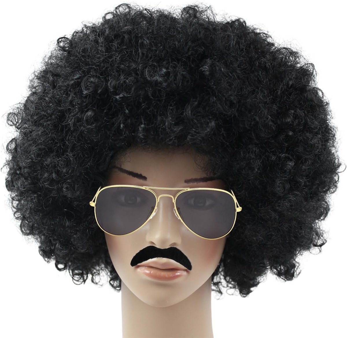 Curly pruik met bril en baard voor cosplay, retro kostuumaccessoires en feestoutfits