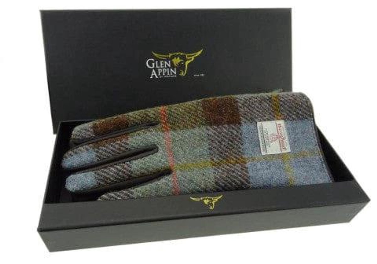 Dames Handschoenen MacLeod met Bruin Leer - Harris Tweed - Glen Appin of Scotland M