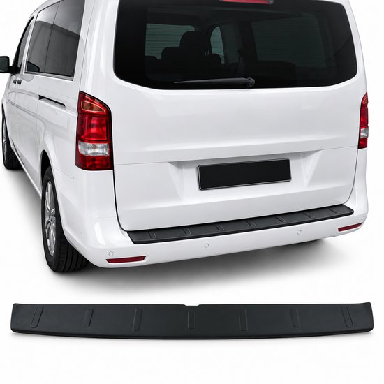 Zwarte bumperbeschermer van ABS voor Mercedes Vito/V-Klasse W447. Met ribbelpatroon.