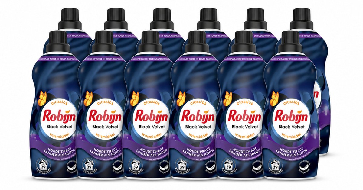 12 x Robijn – Vloeibaar Wasmiddel – Klein & Krachtig Black Velvet – 1,19 L - Voordeelverpakking - 12 stuks