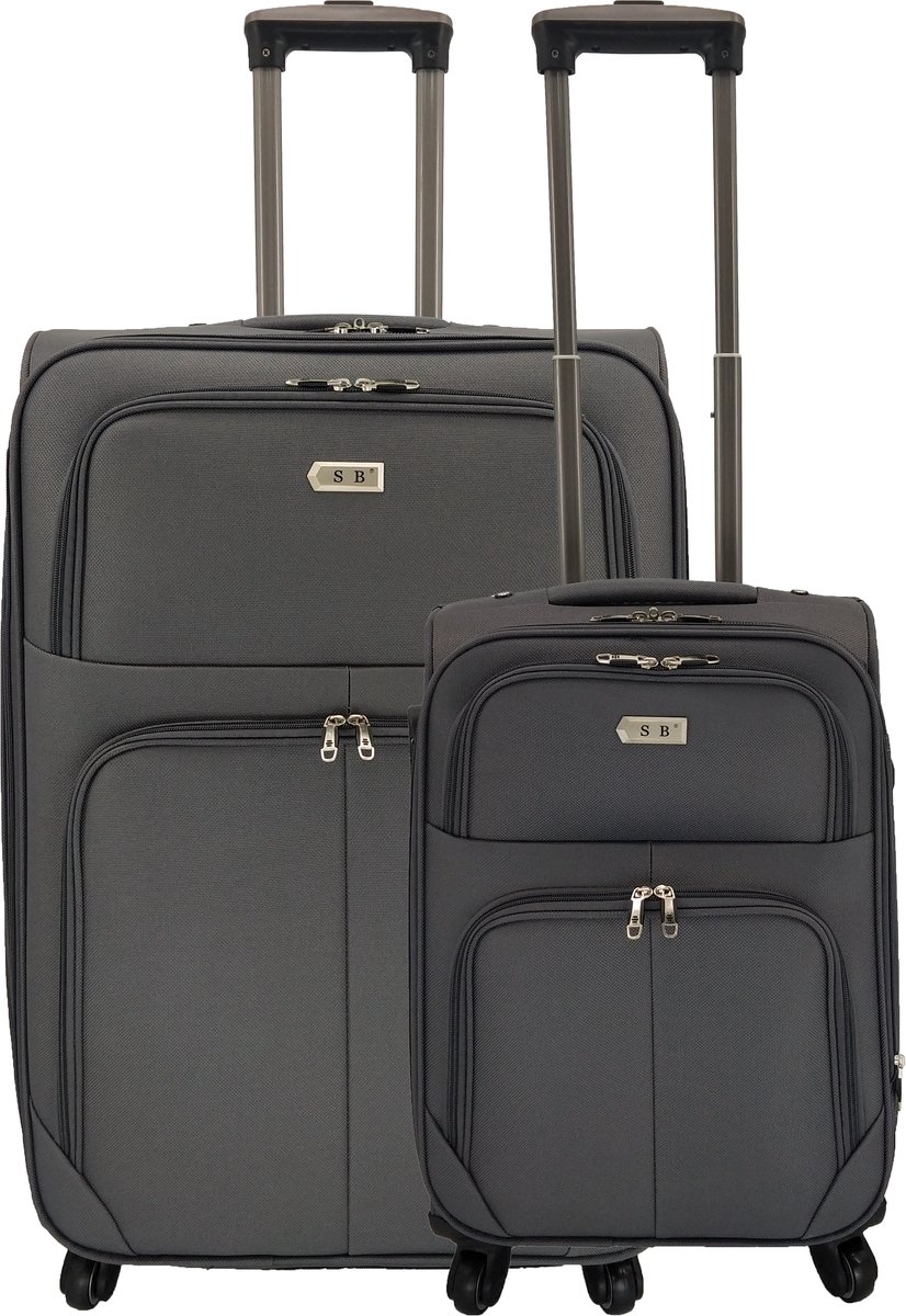 SB Travelbags 2 delig bagage stoffen kofferset 4 wielen trolley - Donker Grijs - 75cm/55cm