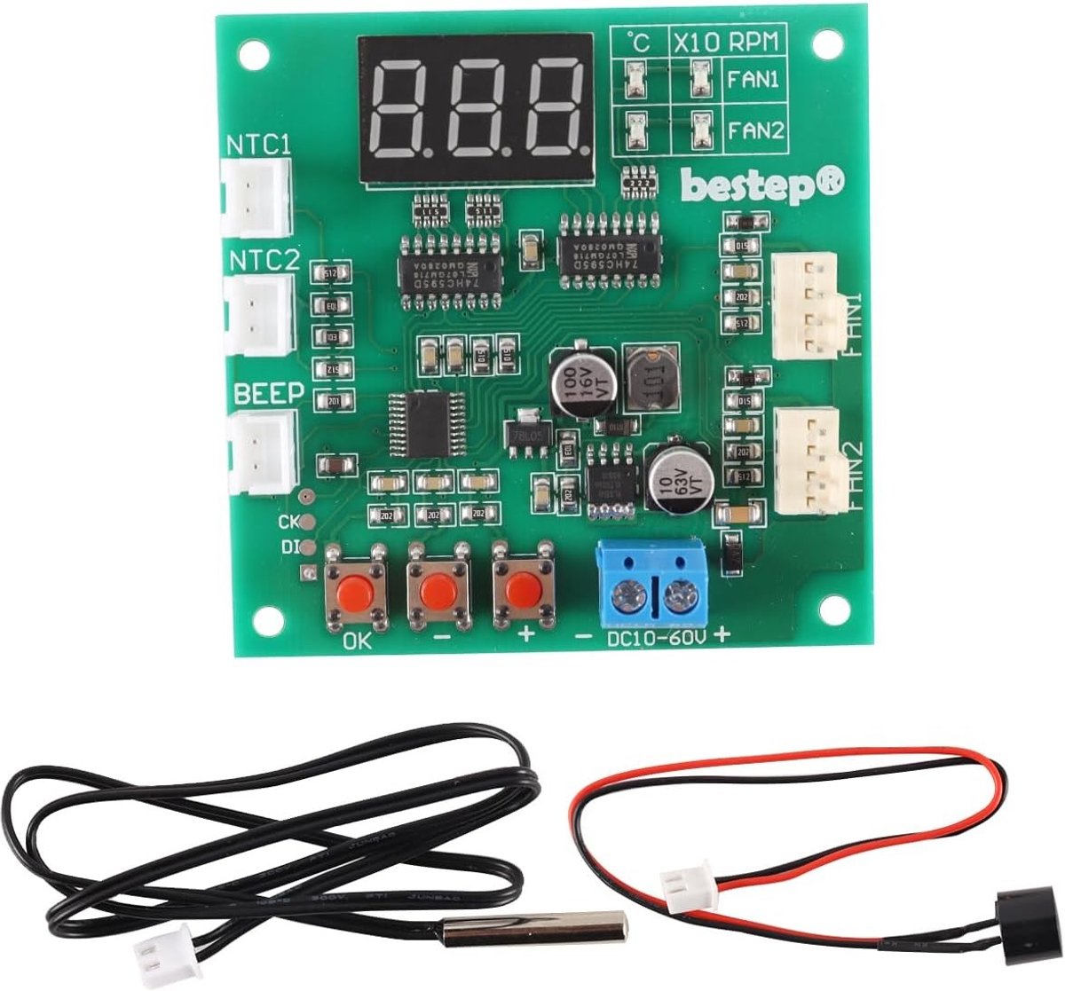 PWM Ventilator Controller met Temperatuurweergave, Snelheidsregeling en Stopalarm voor 12V, 24V en 48V Systemen