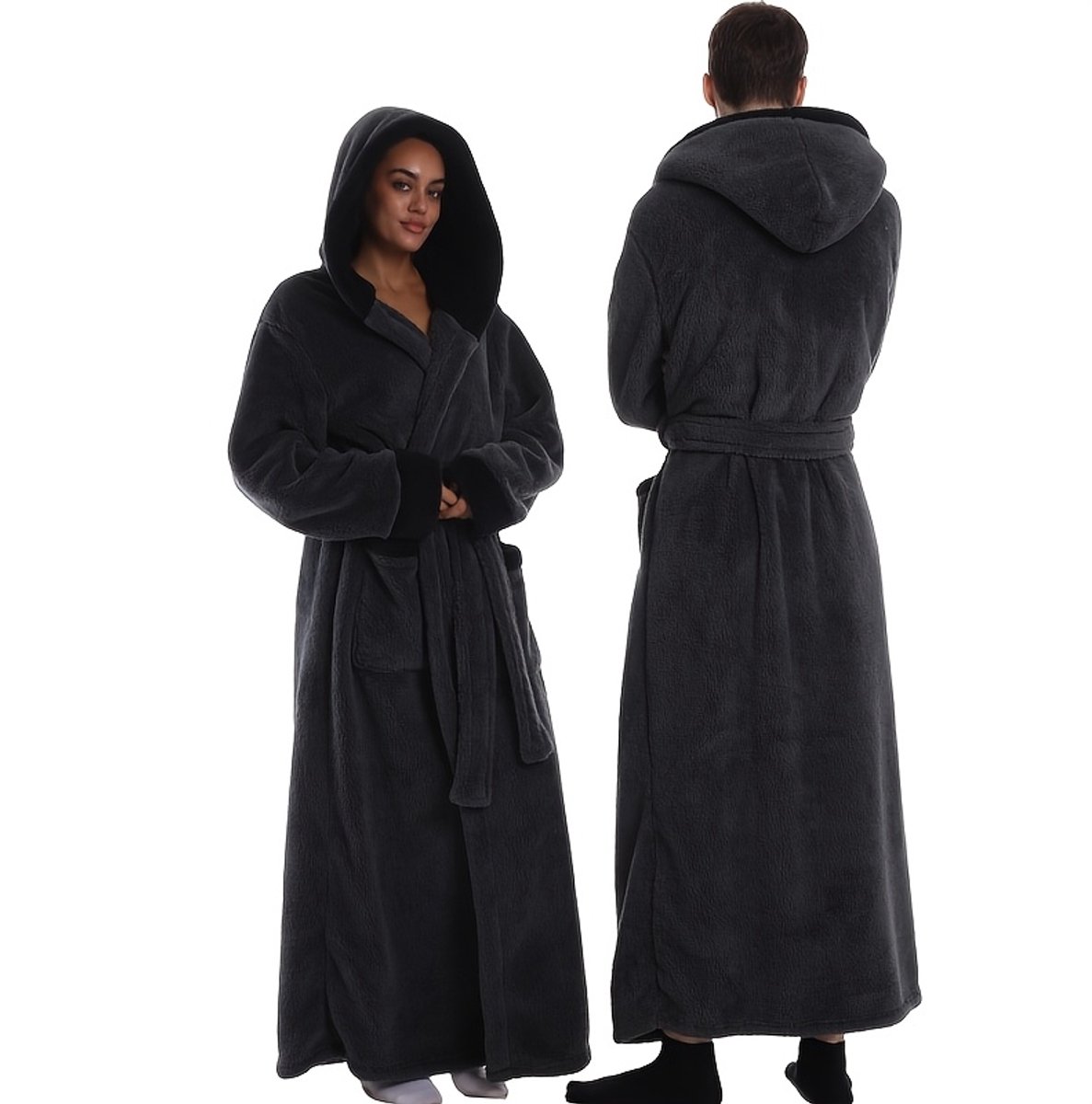 Currero Badjas Dames - Fleece - Katoen - Badstof - Sauna - Hamam - Wafel - Bathrobe - Duster - Ochtendjas - Spa - Kimono - Nevelblauw Nevelblauwe Capuchonjas