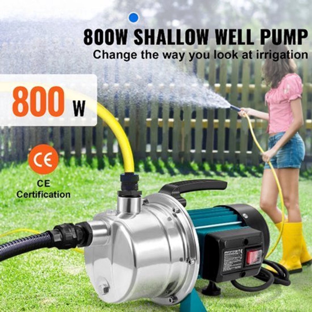 Vevor - Ondiepe putpomp - Rioolpomp - Tuin waterstraalpomp - 800W - 2900 TPM - 3700L/u Debiet - voor irrigatie, wateroverdracht, huishoudelijk