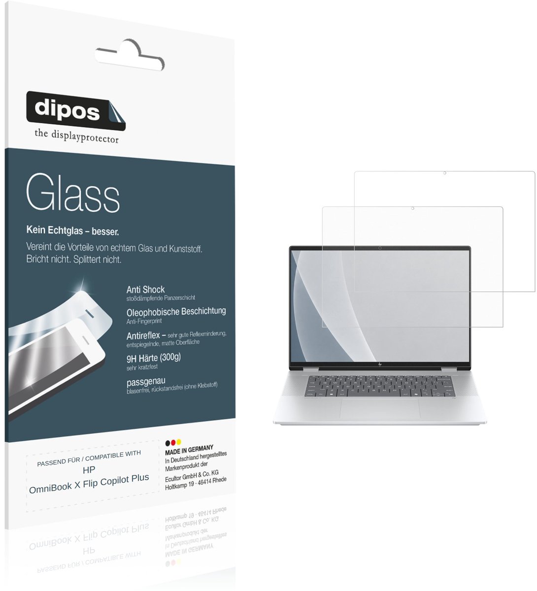 dipos – 2x Matte Pantserfolie geschikt voor HP OmniBook X Flip Copilot Plus | 9H Screenprotector