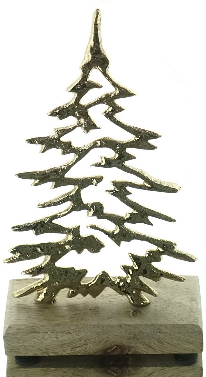 Kerstdecoratie Kerstboom Goud op Houten Voet 24 cm Aluminium