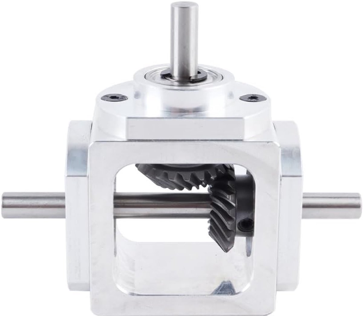 Haakse transmissieversnellingsbak 1:1 met dubbele uitgangsschacht, aluminium frame voor doe-het-zelf projecten en 6 mm schacht, ideaal voor mechanische toepassingen