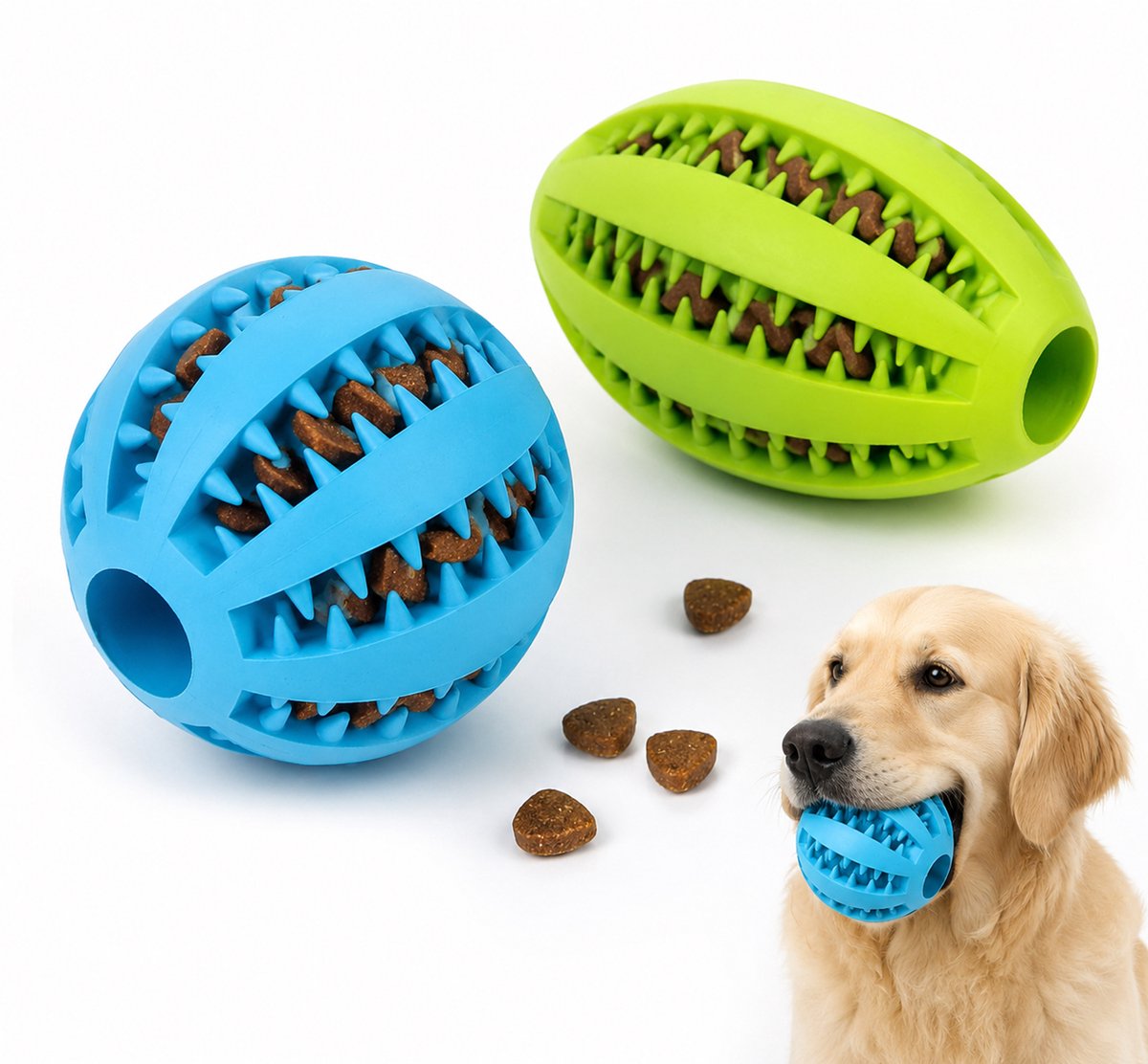 Kaiyaya - 2 stuks hondenbal - rubberen voerbal en puzzelbal - interactief verrijkingsspeelgoed - voor mentale stimulatie en actief spelen - watermeloenbal 5 cm en olijfbal 9 cm