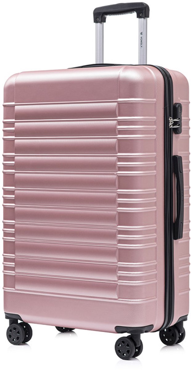 YONSLY Handbagage Koffer - 76 x 49 x 29 cm - 98 L - Cijferslot - 360° Draaibare Wielen - Grote Trolley - Roségoud