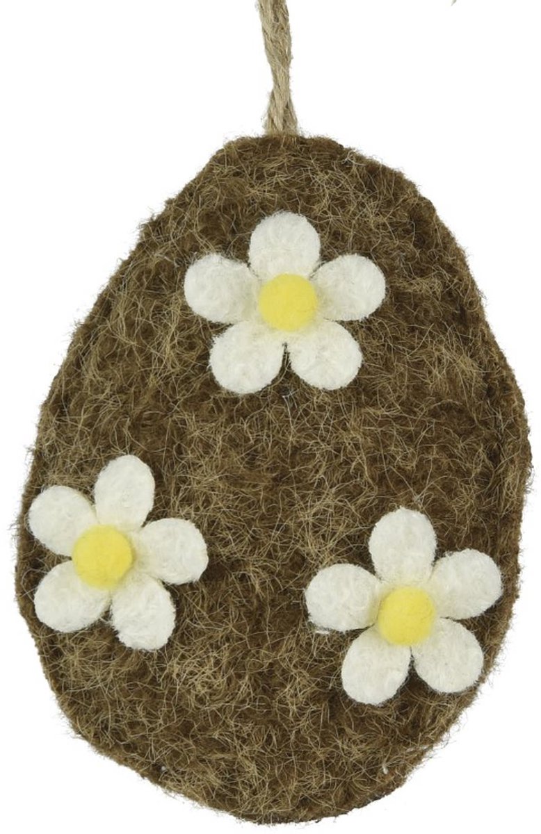 Decoris Paasei Bruin 3 Bloemen met Hanger 8 x 10,5 cm Polyestervilt