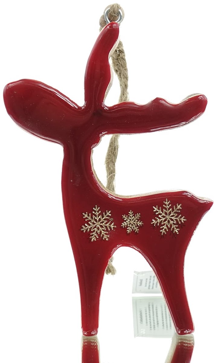 Gasper kersthanger hert emaille rood sneeuwvlokken 15 cm