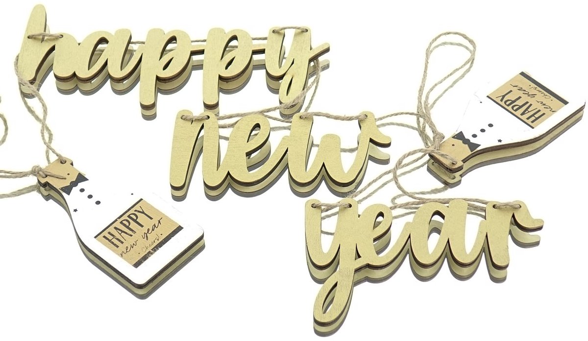 Boltze Mini-Slinger Lucky Happy New Year Goudkleurig 113 cm - hout