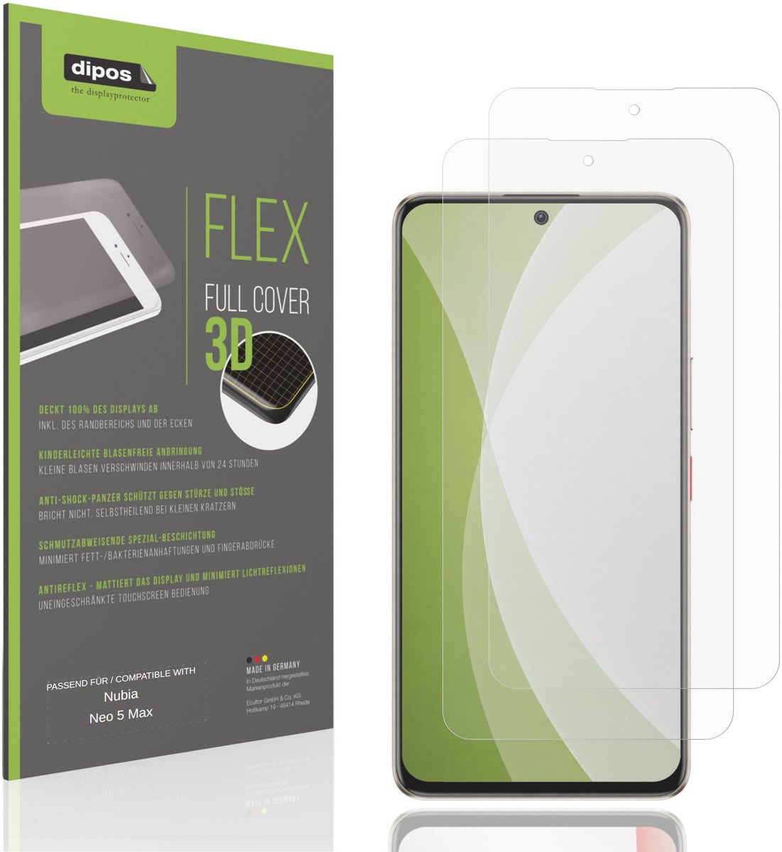dipos FLEX – 2x Matte Screenprotector geschikt voor Nubia Neo 5 Max | Volledige Schermbescherming | Case-Friendly